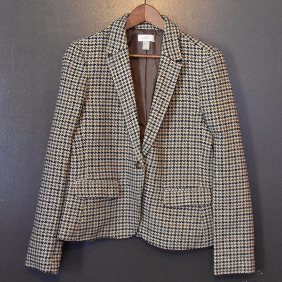 Ann Taylor Loft Houndstooth Blazer Size 8 - Picture 1 of 4